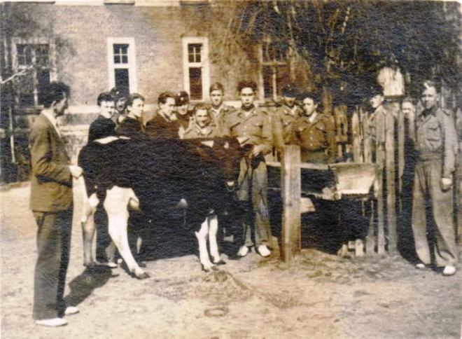 Profesor Naworski (z lewej) prowadzi lekcję na temat "Opis i ocena pokroju buhaja", 1947 r.