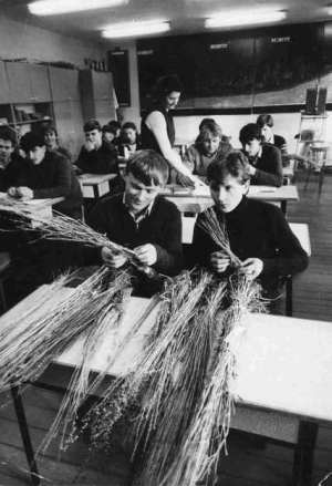 Lekcja botaniki łąkarskiej  w pracowni łąkarskiej